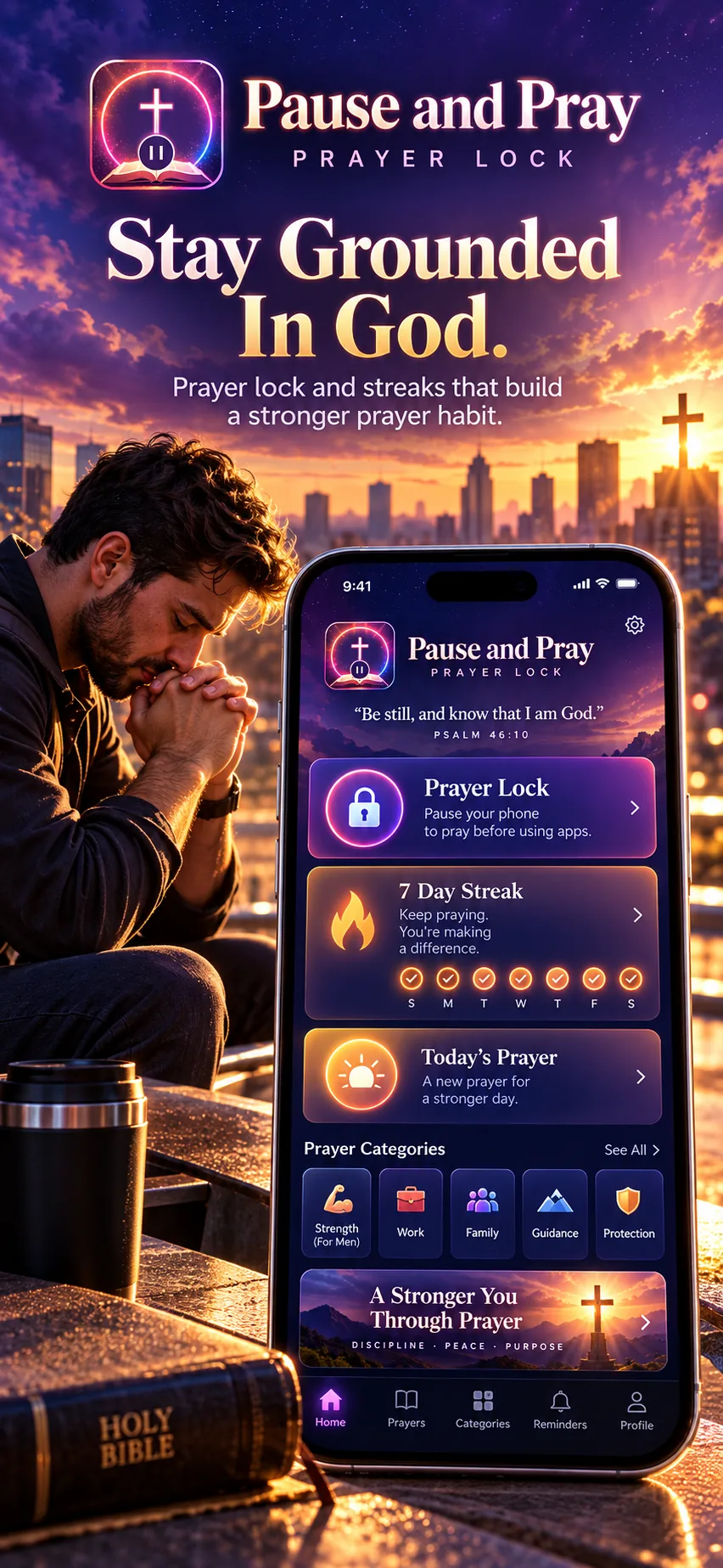 Man praying during a busy day